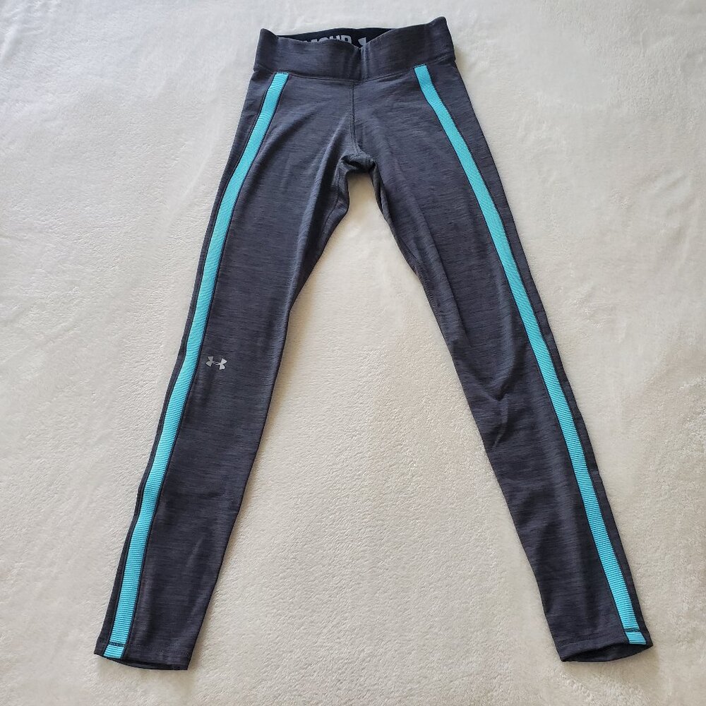 Under Armour ColdGear Heathered Gray & Aqua Compression Leggings XS
